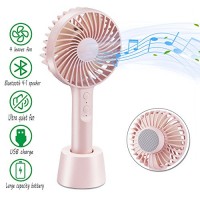 Ctystallove Portable Fan Handheld Mini Fan Bluetooth Speaker Music Fan USB Rechargeable Battery Operated Electric Personal Fan for Office Home Desk and Outdoor Travelling Use (Pink) - B07D75GMJ3